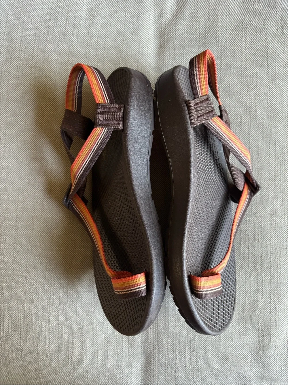 Chaco Women's Brown Sandals with Orange and Pink Stripes